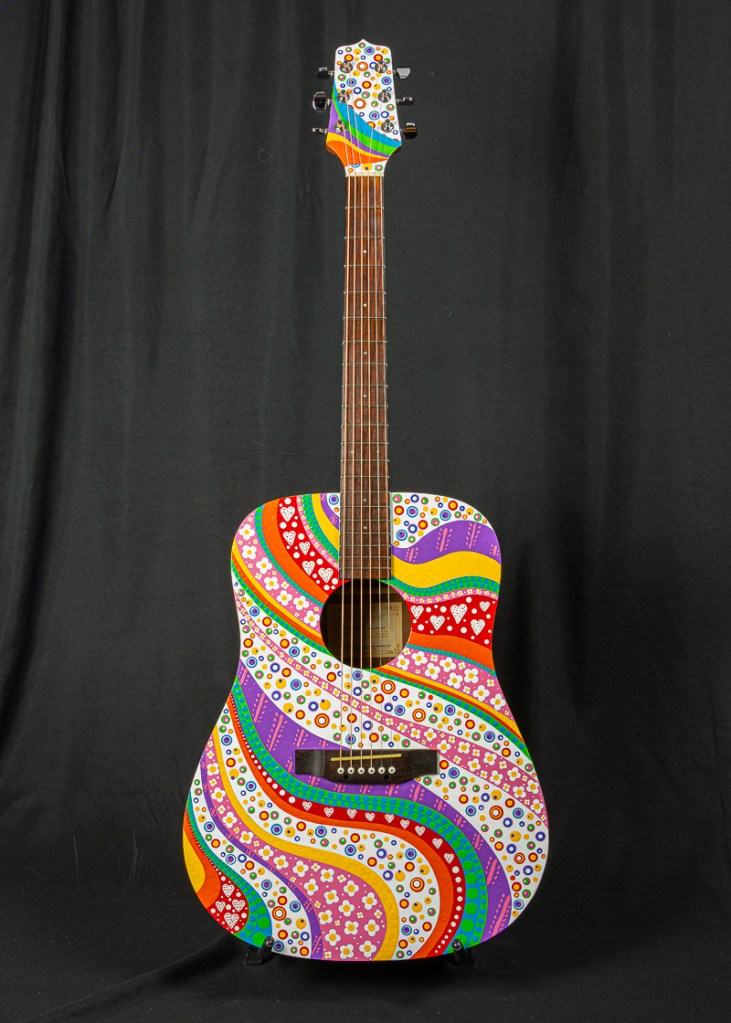 Playable Pop Art Guitar, "Peace, Love, And Music"